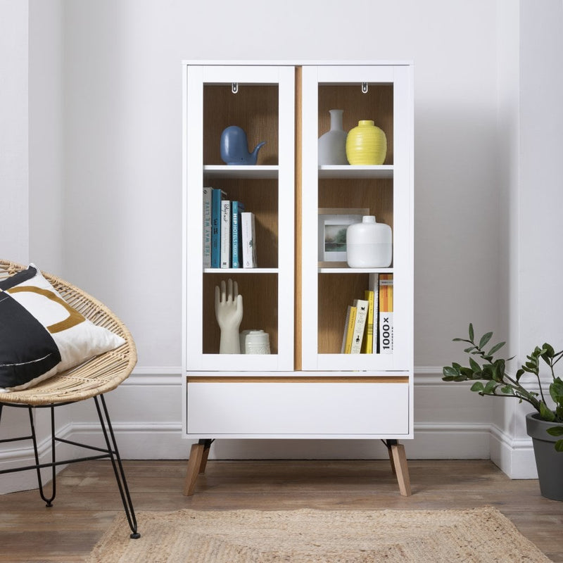 Otto Display Cabinet Dresser in Solid White and Natural Pine