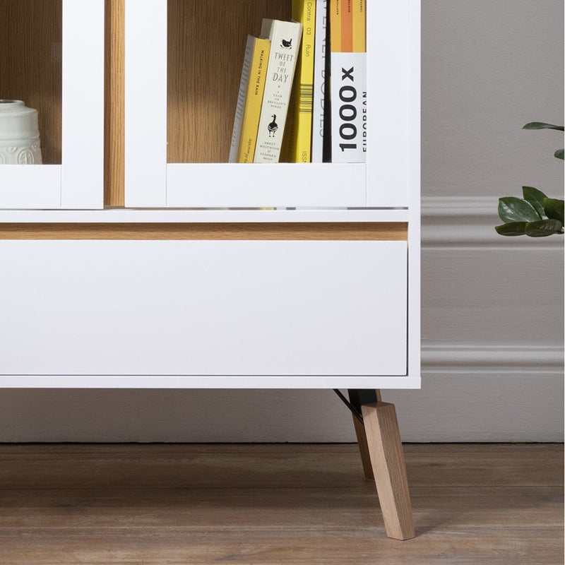 Otto Display Cabinet Dresser in Solid White and Natural Pine