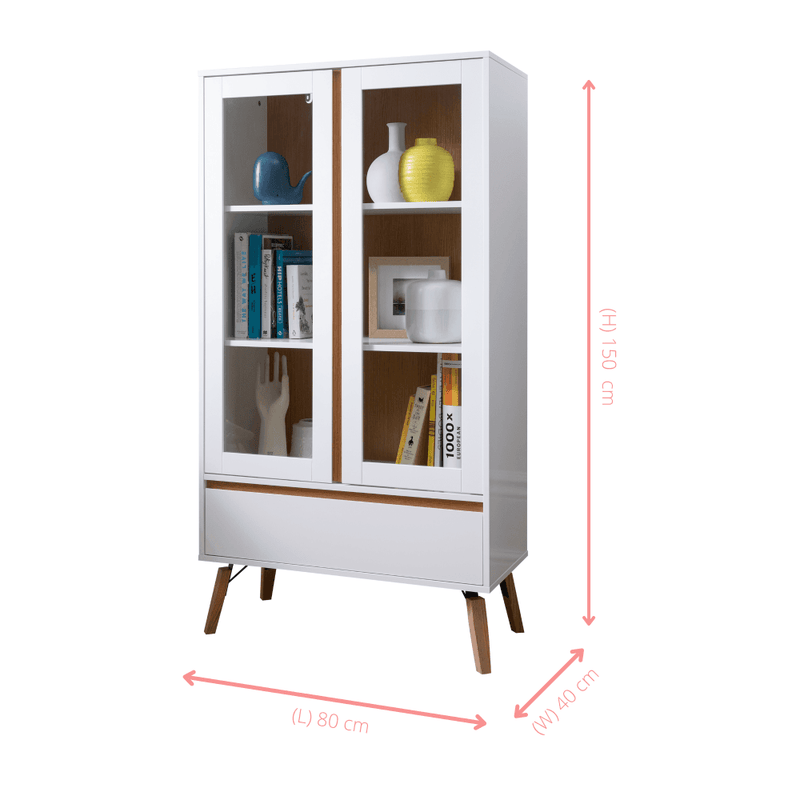 Otto Display Cabinet Dresser in Solid White and Natural Pine Noa