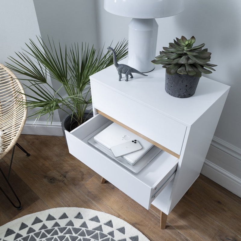 Otto Oversize Side Table Chest 2 Drawer & Storage in Classic White