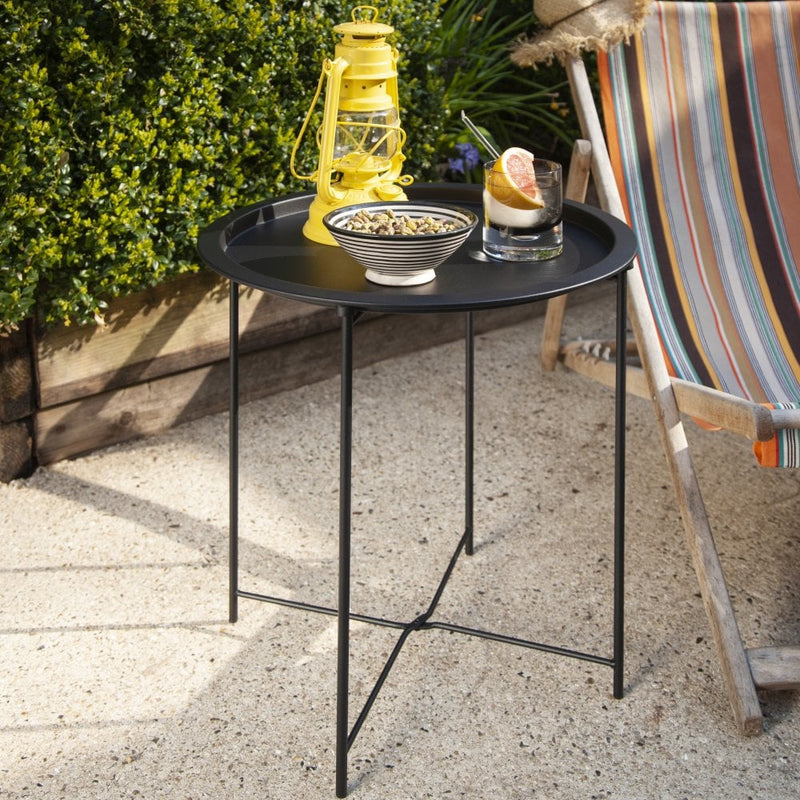 Outdoor Bistro Garden Tray Table in Solid Black