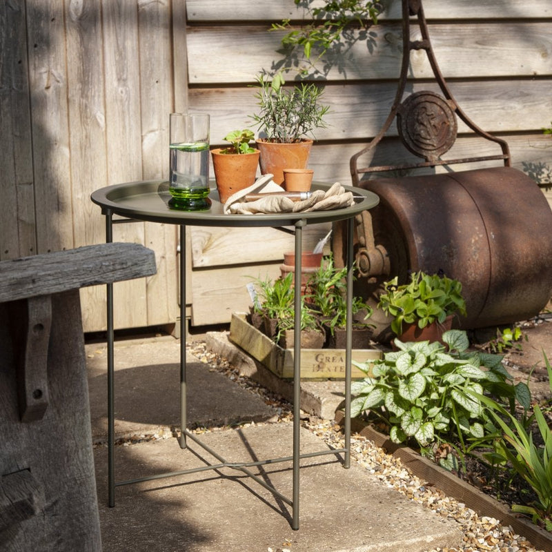 Outdoor Bistro Garden Tray Table in Olive Green