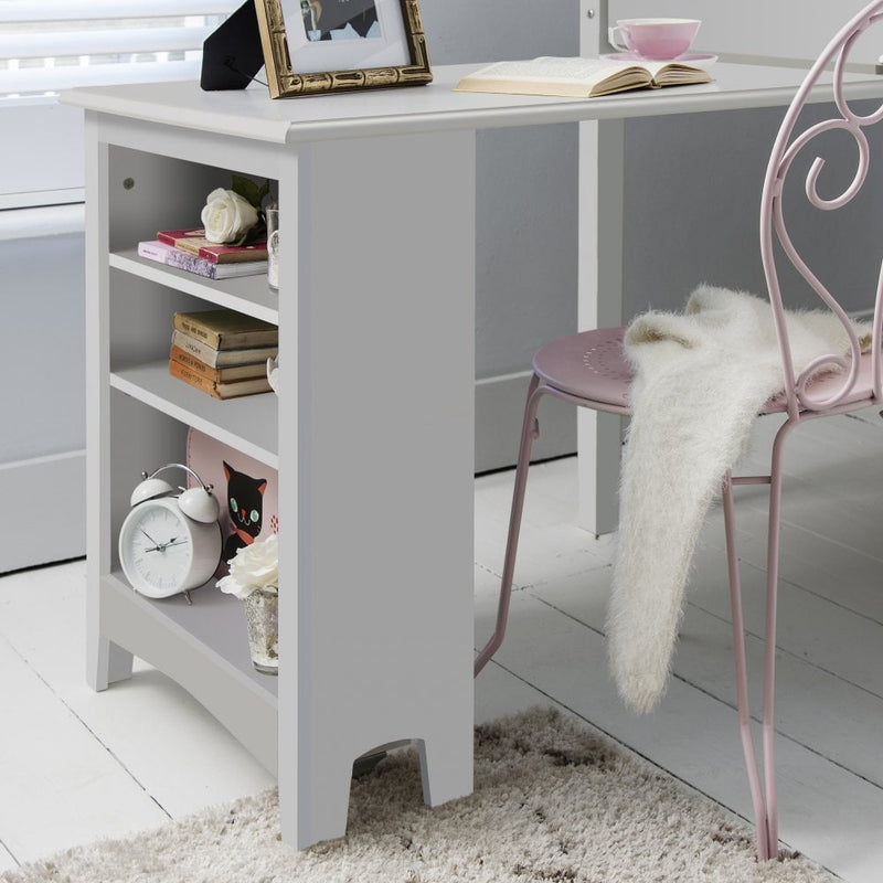 Pullout Desk with Built-in Bookshelf in Grey
