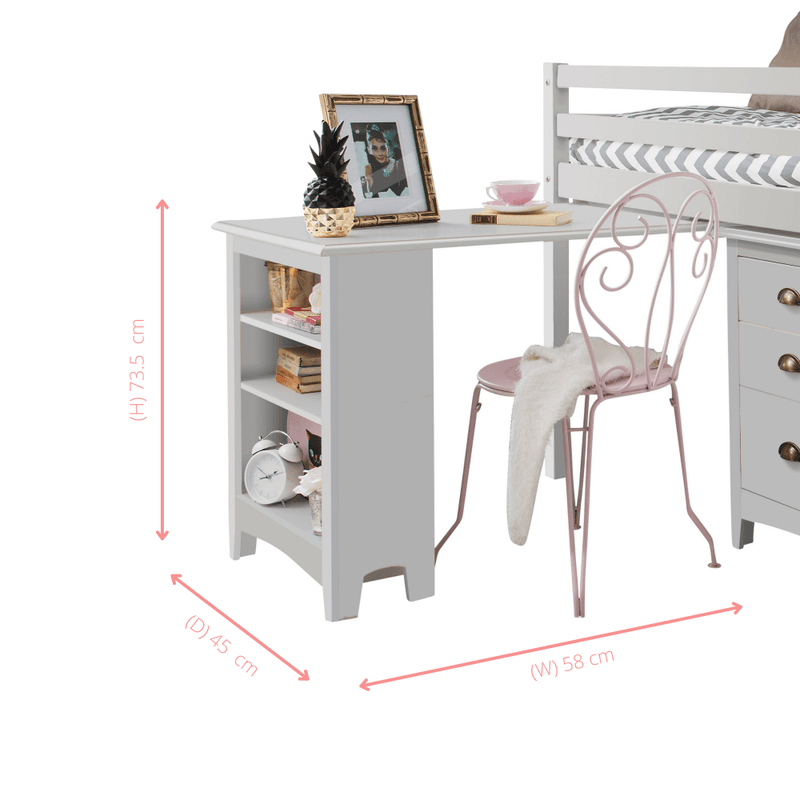 Pull Out Desk with Built in Bookshelf in White Noa Nani