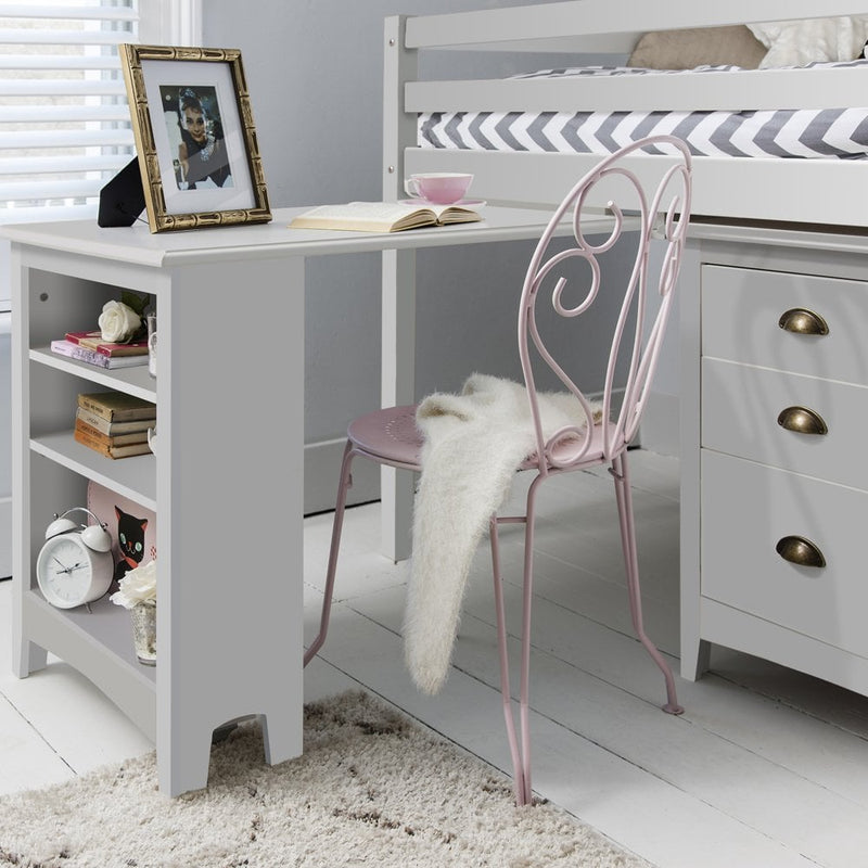 Pullout Desk with Built-in Bookshelf in Grey