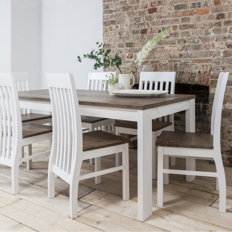 Single Hever Dining Chair in White and Dark Pine