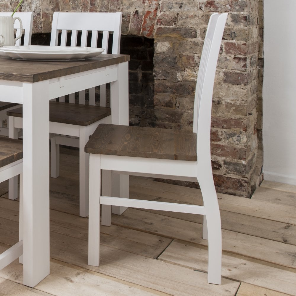 Single Hever Dining Chair in White and Dark Pine Noa Nani