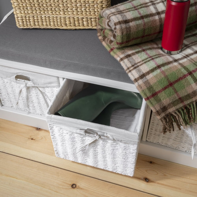 Stockholm Storage Bench with 3 Baskets in Classic White