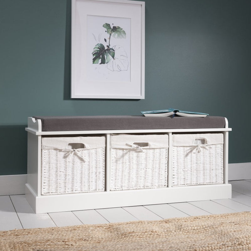 Stockholm Storage Bench with 3 Storage Cubes in Classic White