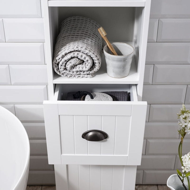 Stow Tallboy Bathroom Cabinet Hallway Storage Unit in Classic White