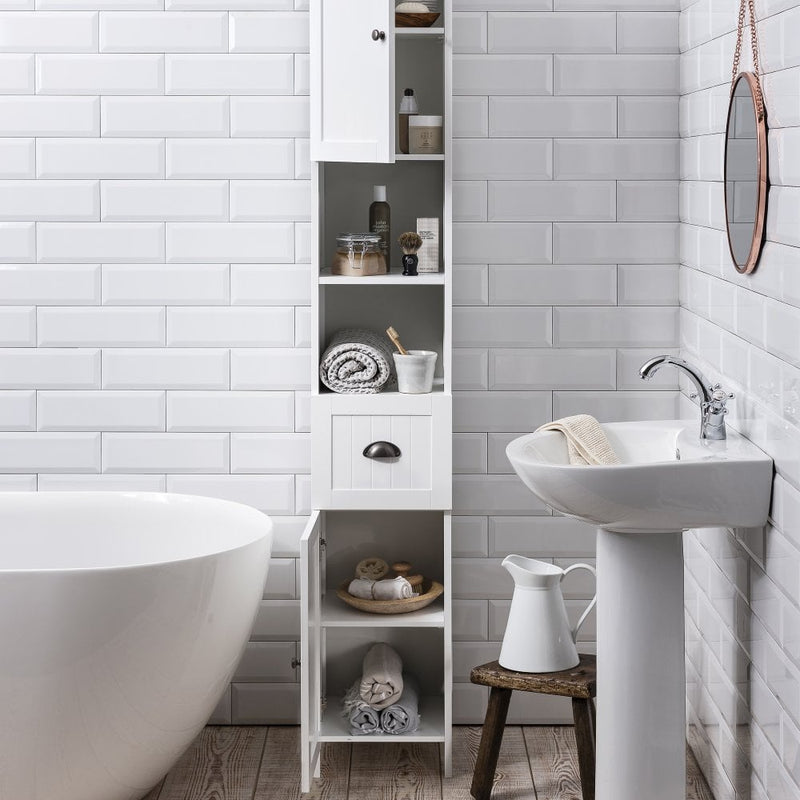 Stow Tallboy Bathroom Cabinet Hallway Storage Unit in Classic White