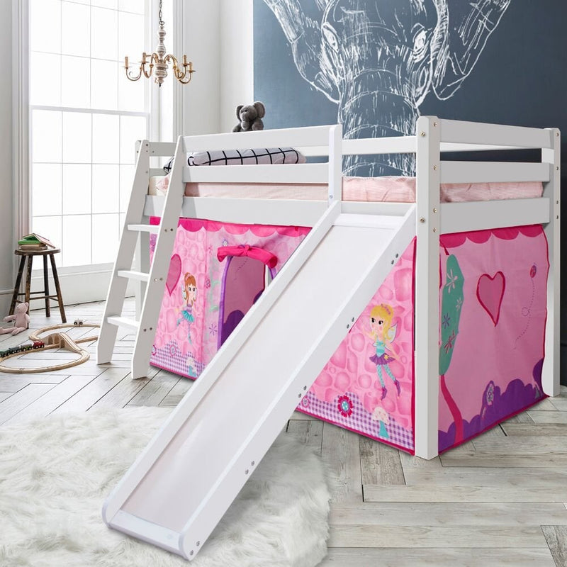 Thor Cabin Bed Midsleeper with Slide & Fairies Package in Classic White