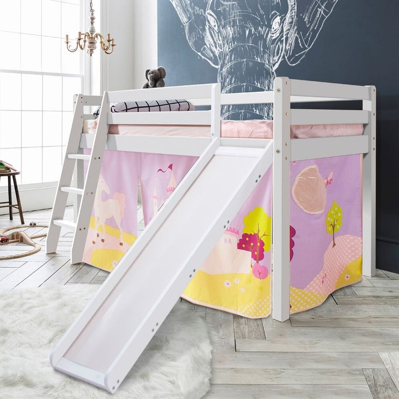 Thor Cabin Bed Midsleeper with Slide & Princess Fairytale Package in Classic White