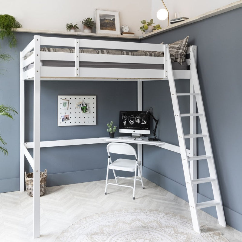 Triangular Corner Desk for High Sleeper Bed in White
