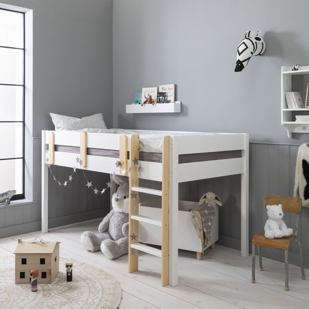 Una Mid Sleeper Cabin Bed in White and Pine Noa & Nani