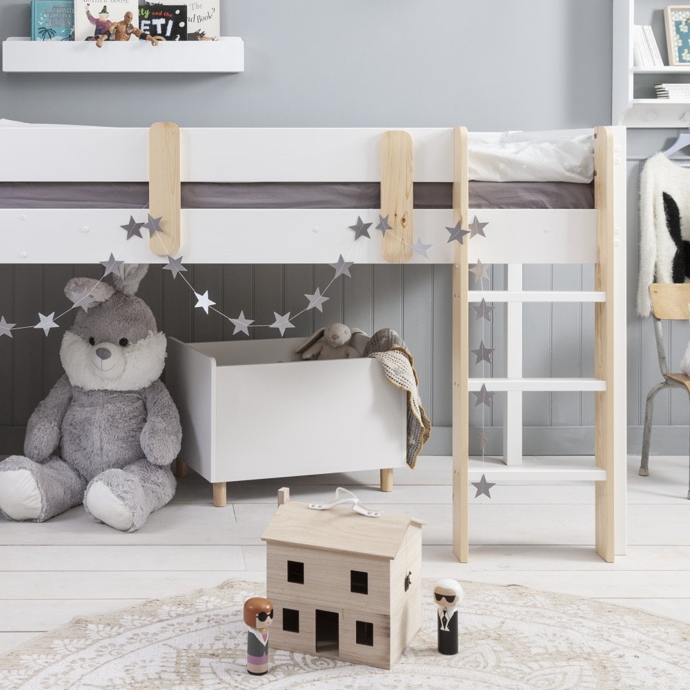 Una Mid Sleeper Cabin Bed in White and Pine | Noa & Nani