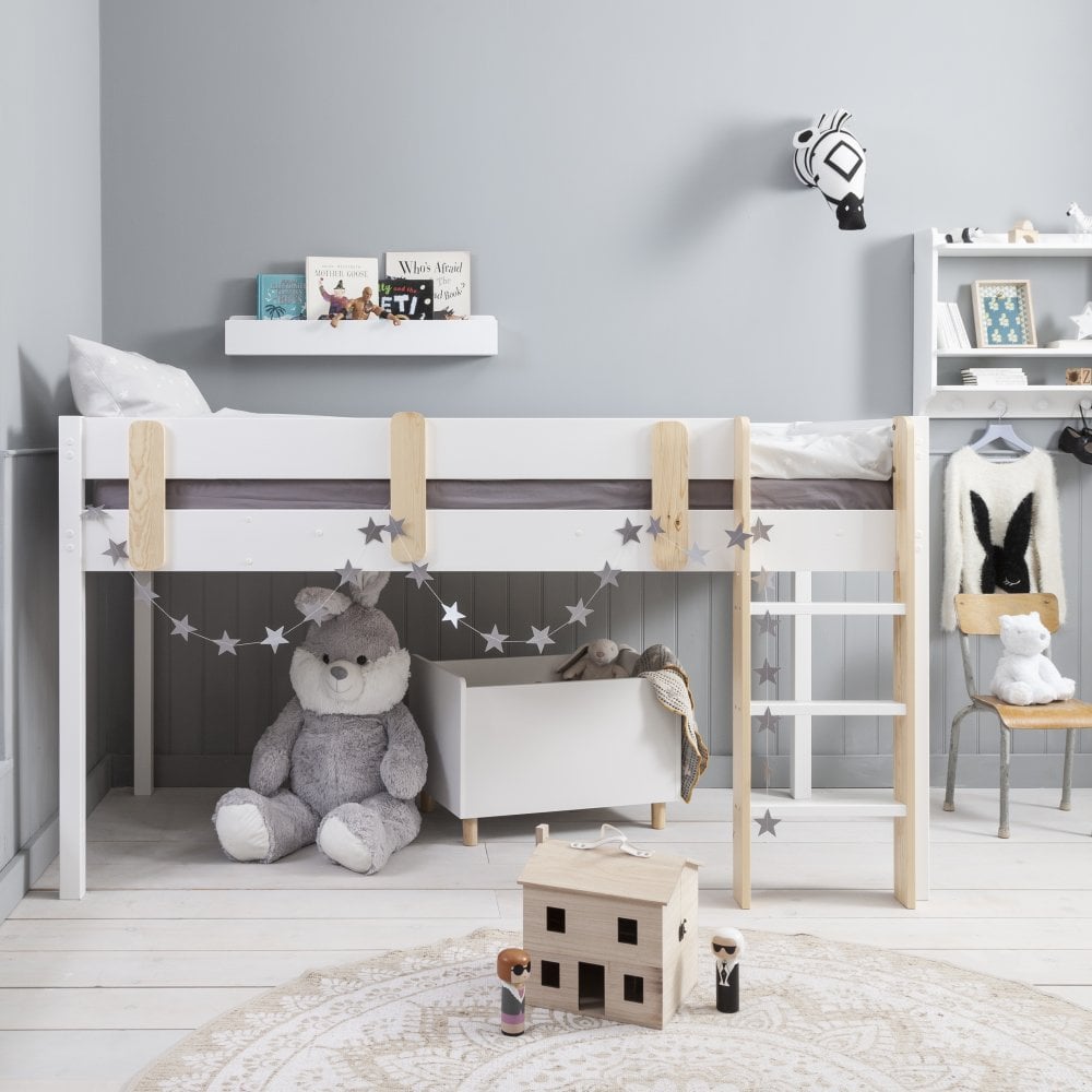 Una Mid Sleeper Cabin Bed in White and Pine Noa & Nani