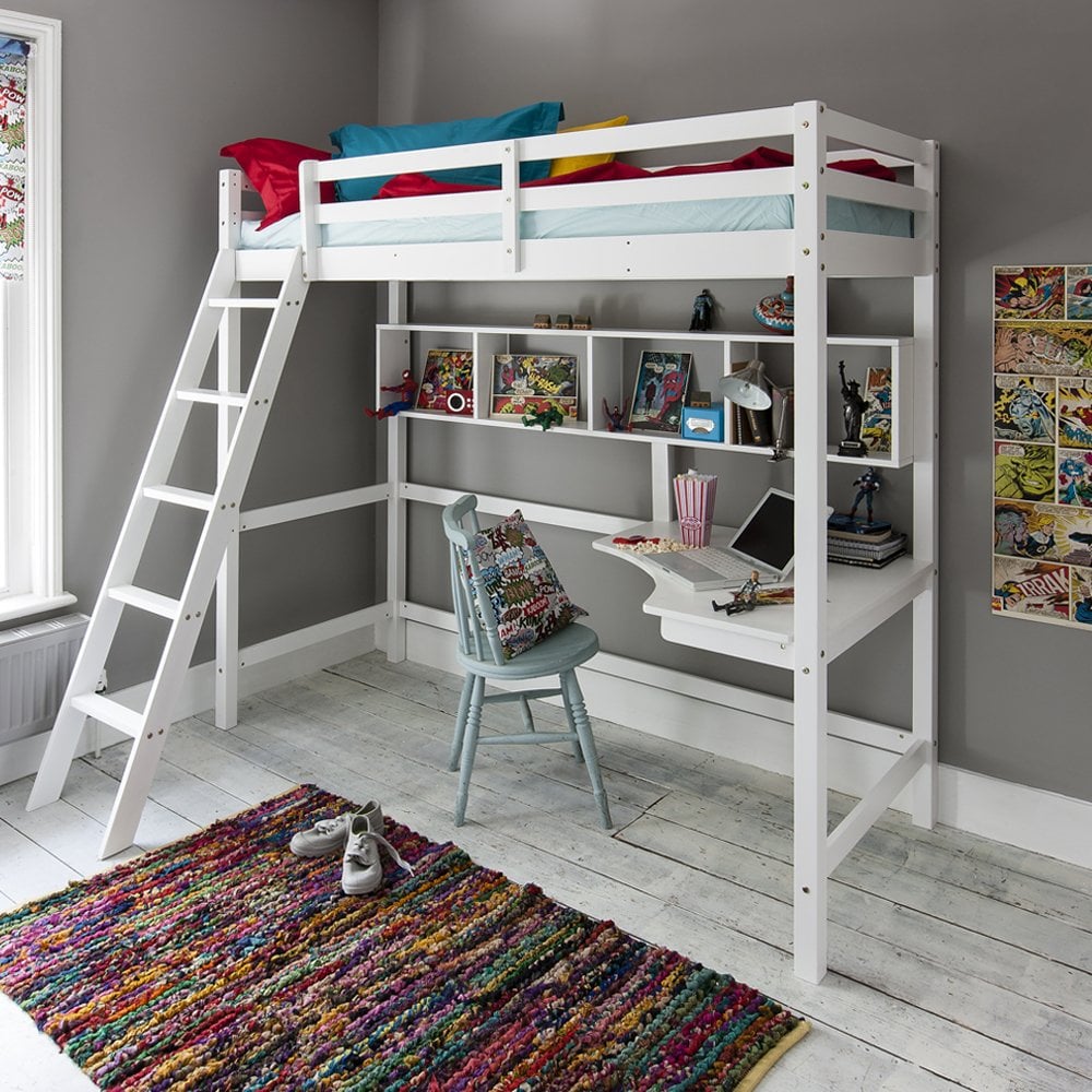 white wooden cabin bed