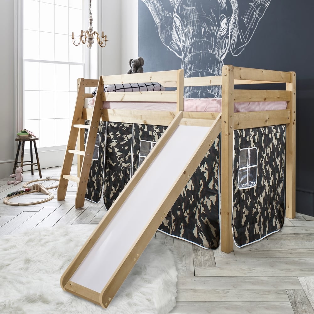 Cabin Bed with Slide, Tent, Tower & Tunnel in Army Design ...