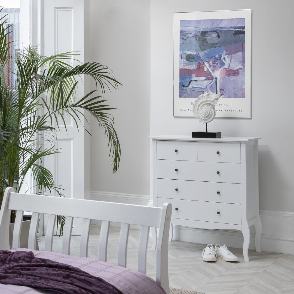 Camille 5 Drawer Chest Of Drawers In White Noa Nani
