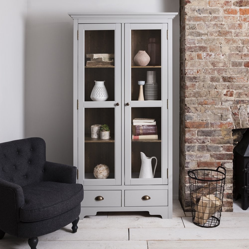 Canterbury Display Cabinet Dresser In Dark Pine And Grey