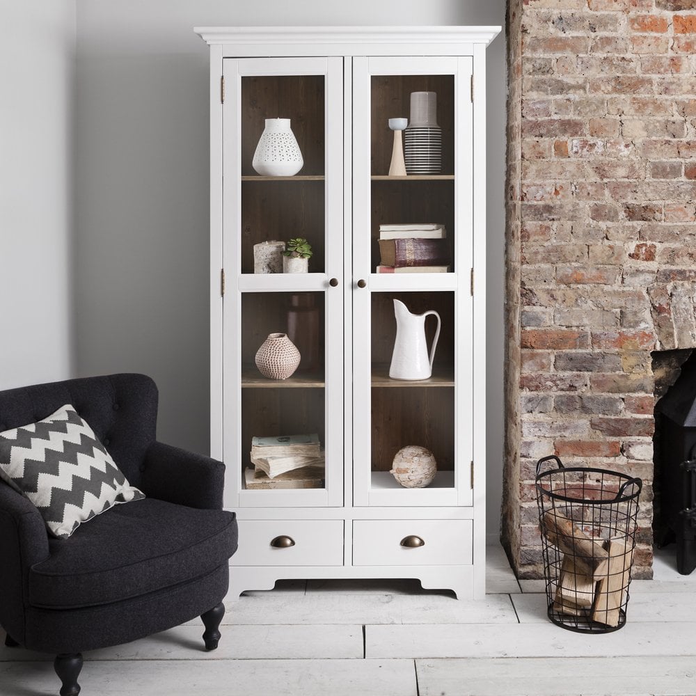 Canterbury Display Cabinet Dresser In White And Dark Pine For