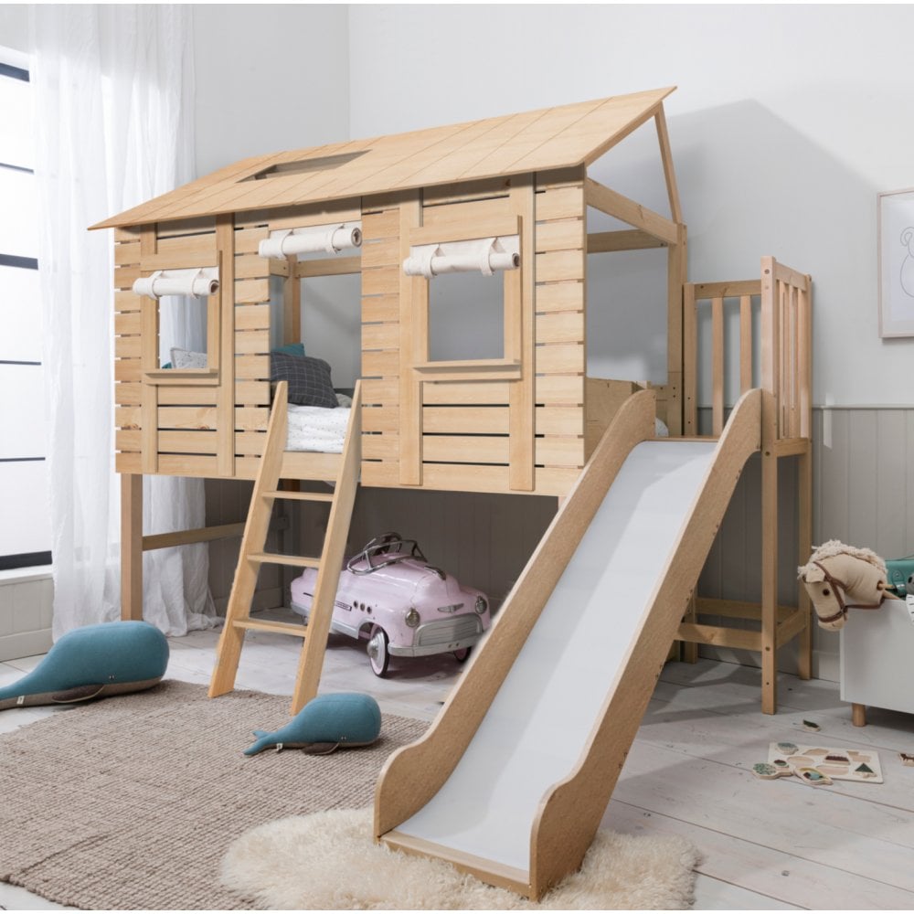 Nöa & Nani Christopher Treehouse Midsleeper Bed with Slide in Classic White