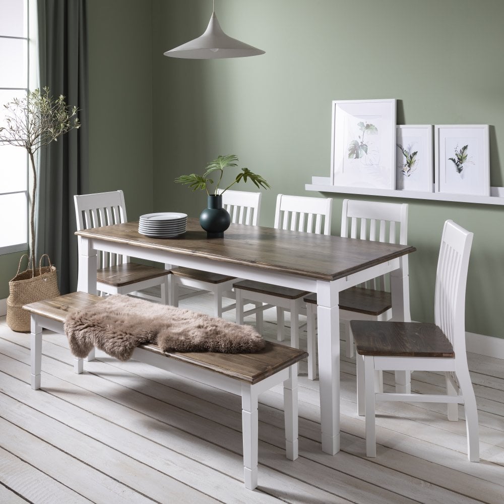 Haugesund Dining Table 180cm with 5 Chairs, Bench White Nöa & Nani