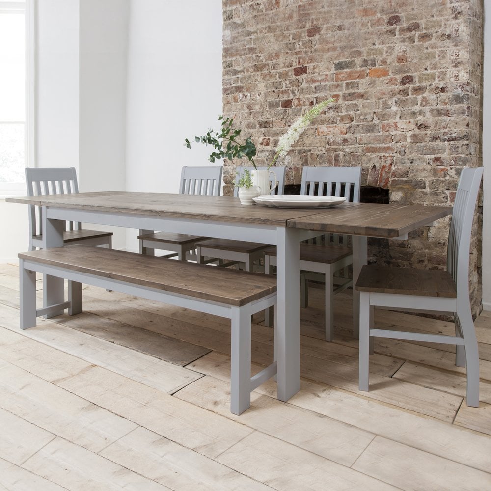 Hever Dining Table with 5 Chairs & Bench in Grey and Dark Pine | Nöa & Nani