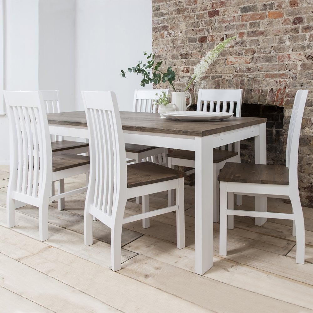 Hever Dining Table With 6 Chairs In White And Dark Pine Na Nani Hever Dining Table With 6 Chairs In White And Dark Pine Na Nani
