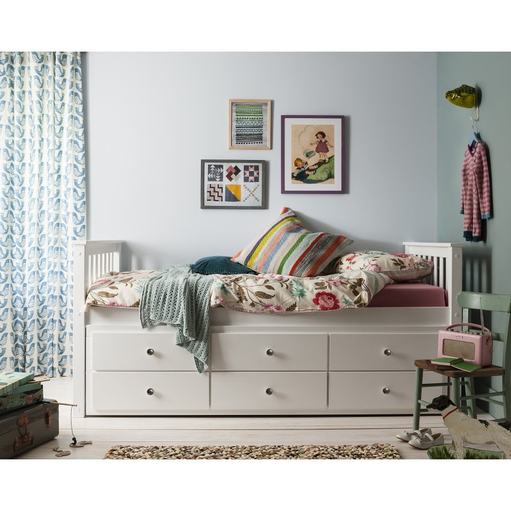 Loki Day Bed with Pullout Drawers and Trundle Underbed in Classic White