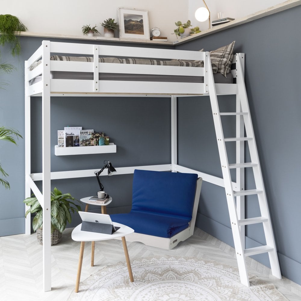 white double loft bed