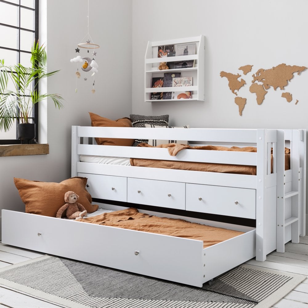 Matilda Midsleeper Cabin Bed with Underbed Storage Drawers in Classic White