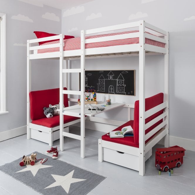 NOA & NANI Max Bunk Bed with Table and Sleepcentre with Red Cushions