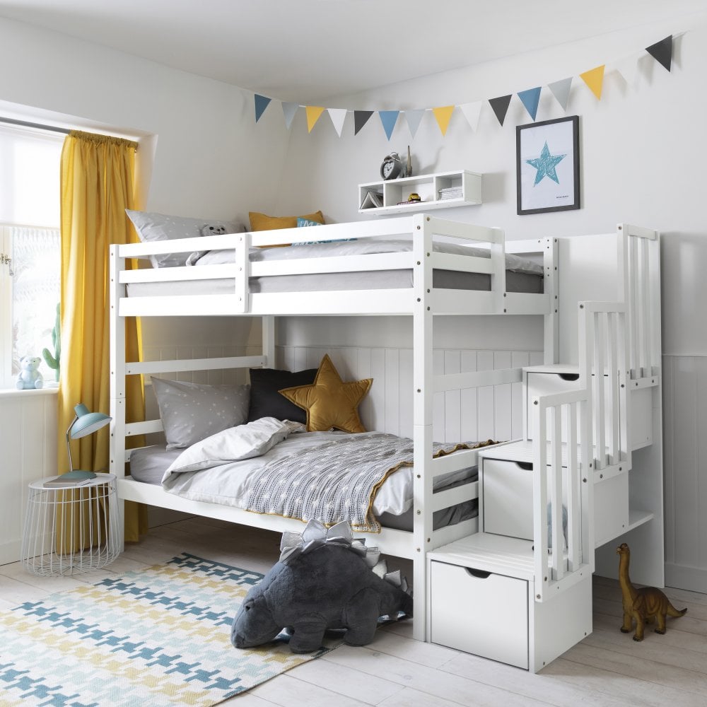 Maya Bunk Bed with Built in Storage in Classic White