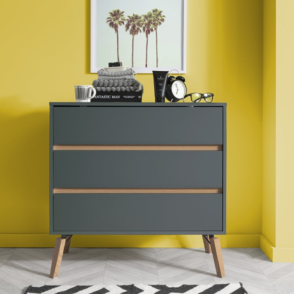 Otto 3 Drawer Wide Chest of Drawers in Grey Nöa & Nani