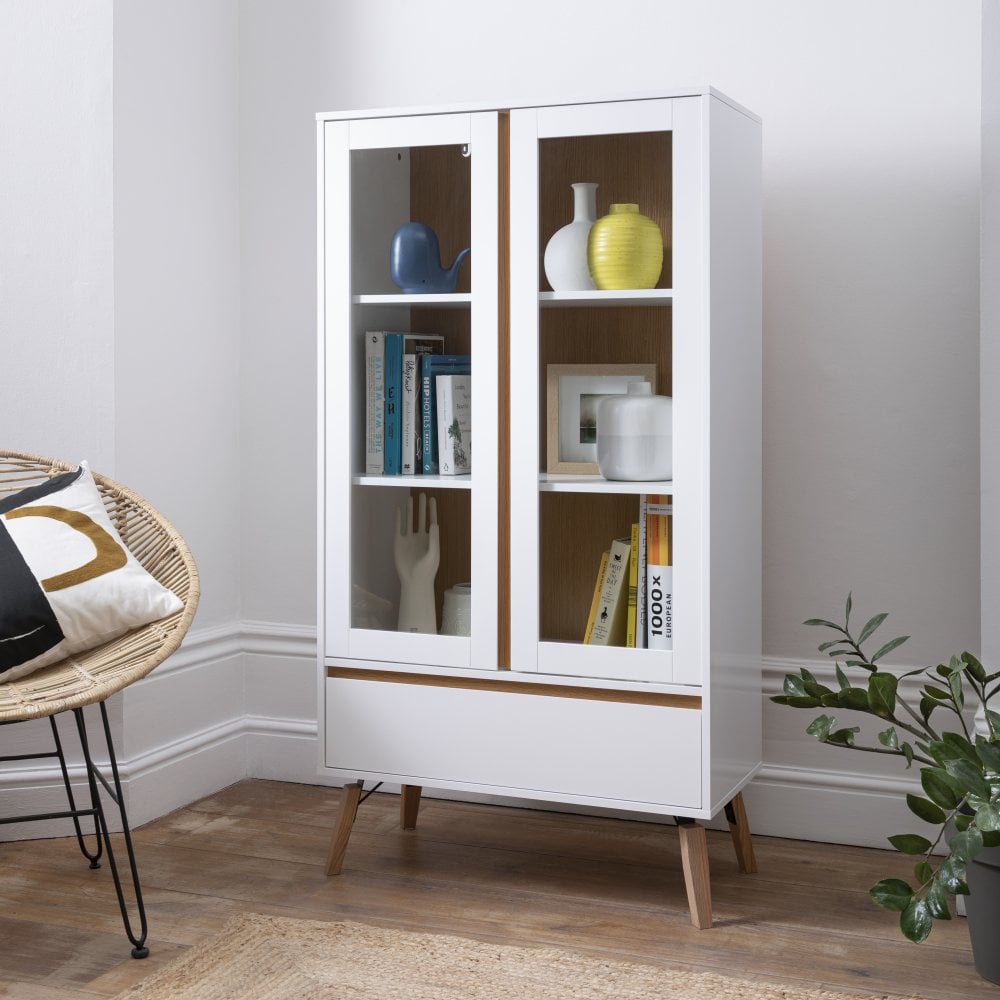Nöa & Nani Otto Display Cabinet Dresser In Solid White And Natural Pine