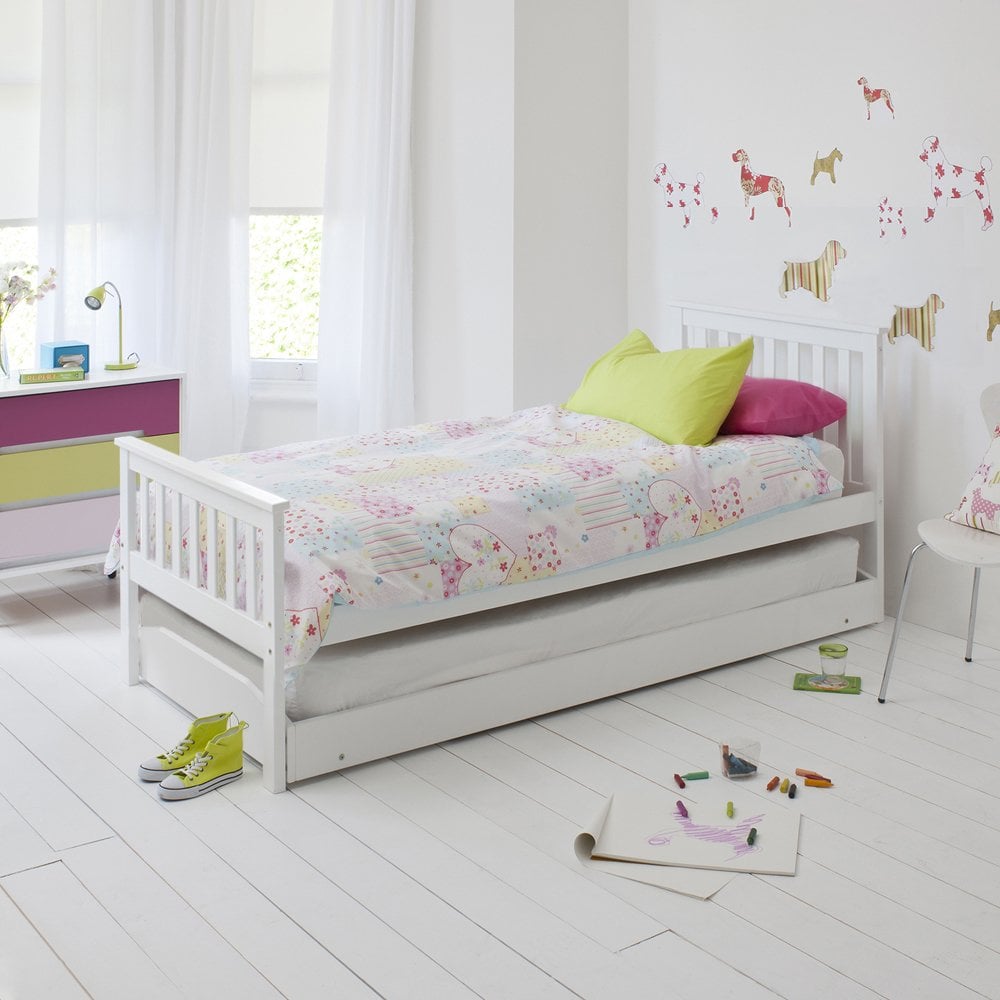 kids white trundle bed